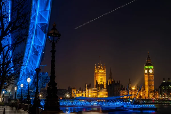 Big Ben, Westminster Bridge, London Eye at Night, Londres, Angleterre — Photo