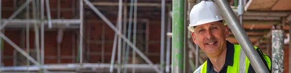 Construction Foreman Builder on Building Site Panorama Web Banner — Stock Photo, Image