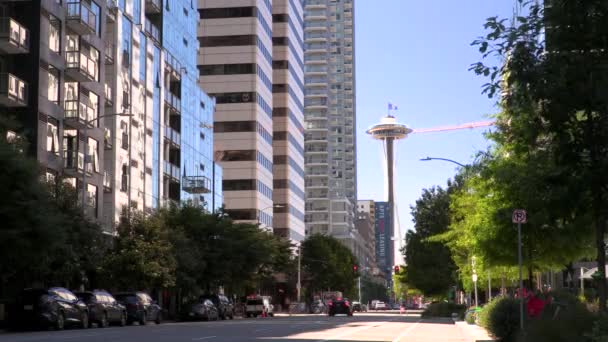 Time Lapse Traffic Sexth Avenue Space Needle Seattle Washington Usa — Vídeos de Stock