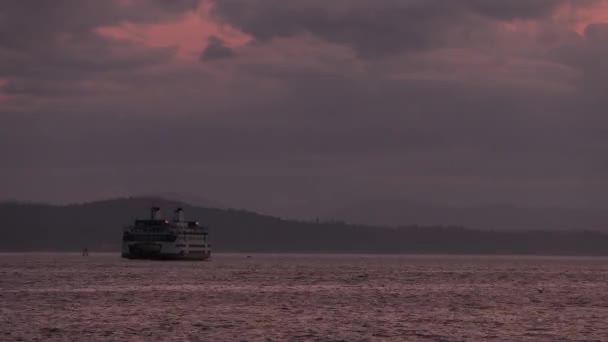 Time Lapse Hyper Lapse Ferry Boat Sunset Puget Sound Seattle — Vídeo de stock