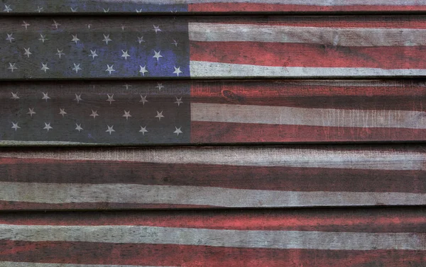 Photomerged Background American Flag Usa Stars Stripes Wooden Planks Fence — Stock Photo, Image