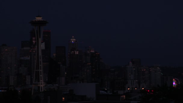 Time Lapse Seattle Skyline Space Needle Nachts Seattle Washington Verenigde — Stockvideo