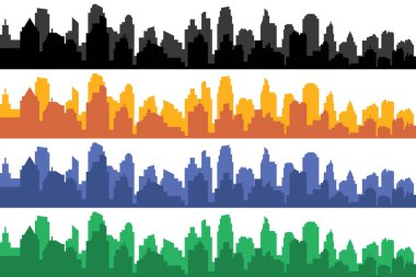 Farklı renk yatay cityscapes vektör kümesi. Vektör şehir siluetleri, öğe için tasarım banner, web tasarım, mimari arka planlar