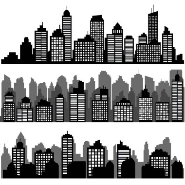 Farklı siyah yatay gece cityscape vektör kümesi. Vektör şehir siluetleri, öğe için tasarım banner, web tasarım, mimari arka planlar