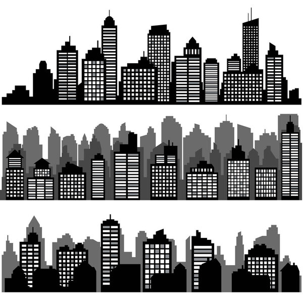 Vector set of different black horizontal night cityscape. Vector city silhouettes, element for design banners,web design, architectural backgrounds