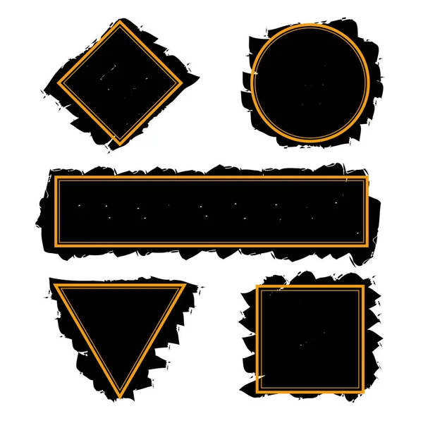 Marcos Moda Negro Pinceladas Tinta Conjunto Vectores Diferentes Formas Texturizadas — Archivo Imágenes Vectoriales