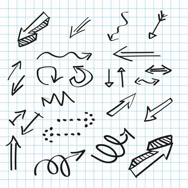 Pijlen hand getekende pictogrammen, abstracte doodle schrijven ontwerp — Stockvector