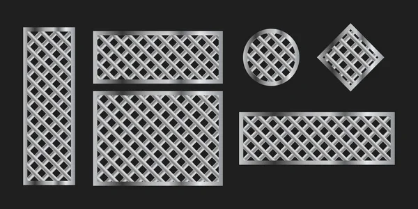 Metal grilles frames on black background, vector set — Stock Vector