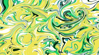 Sıvı boya mermer dokusu. Sıcak renkler soyut çizim yapar. Yeşil, sarı, siyah ve beyaz karışımı