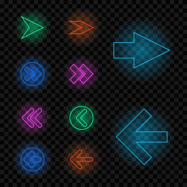 Set Diverse Frecce Colorate Neon Incandescenti Elementi Astratti Infografica Web — Vettoriale Stock