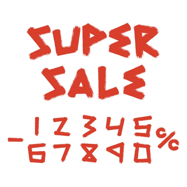 Super Sale Percent Numbers Brush Strokes Lettering Hand Drawn Discount — Stock Vector