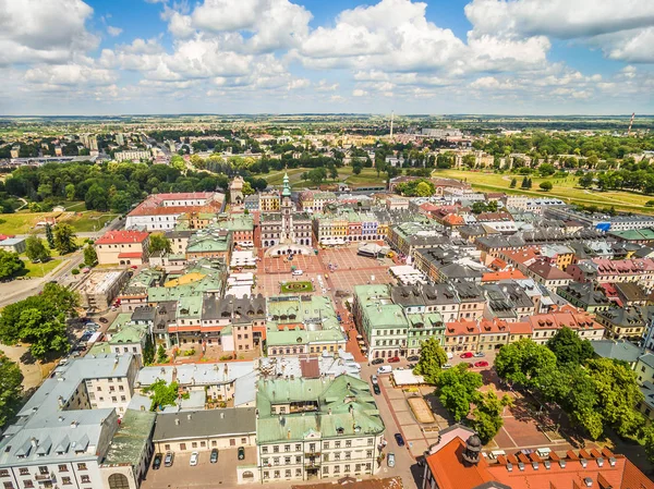 Zamosc Desde Una Vista Pájaro Paisaje Urbano Con Mercado Visible — Foto de Stock