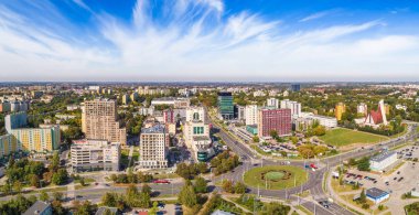 Lublin kuş bakışı. Lublin Zana ve Filaretw sokaklarıkavşak ve çevresi havadan görülen.