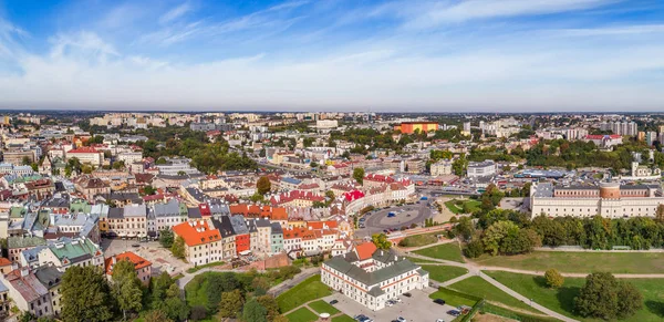 Lublin from a bird\'s eye view, view of the Lublin Castle, the castle square and the old city with the finger of Po Farze.