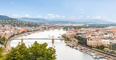 Tuna Nehri Budapeşte'den akıyor. Havadan görüldüğü gibi Budapeşte manzara.