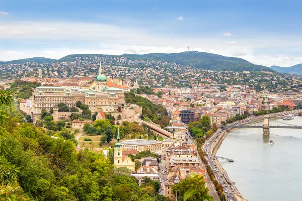 Budapest City Landscape Visible Castle Danube River Hills Horizon — Stock Photo, Image