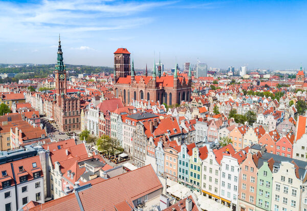 Tourist landscape of the city of Gdansk as seen from the air.