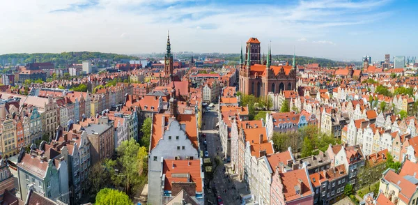 Gdaňsk Panorama Starého Města Pohledu Ptačí Perspektivy Turistická Krajina Městě — Stock fotografie