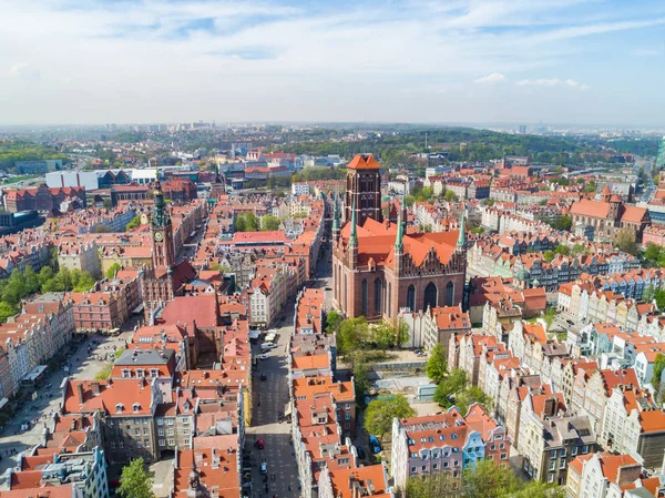 Danzig Die Altstadt Aus Der Vogelperspektive Panorama Mit Marienkirche — Stockfoto