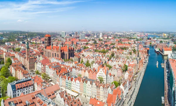 Gdaňsk Turistické Panorama Města Pohledu Ptačí Perspektivy Řeka Motawa Protékající — Stock fotografie