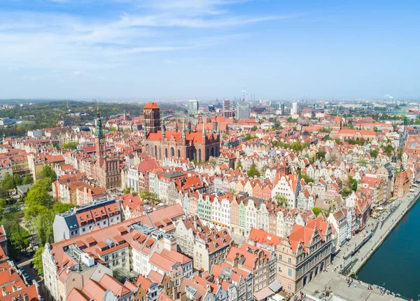 Paisagem Gdansk Com Portão Verde Casas Arrendamento Antigas Basílica Santa — Fotografia de Stock