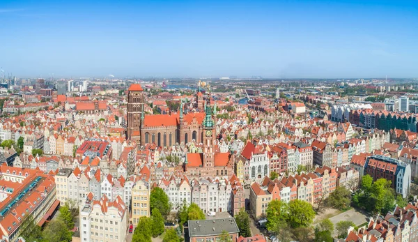Gdaňsk Pohled Ptačí Perspektivy Historické Náležitosti Starého Města Věž Historického — Stock fotografie