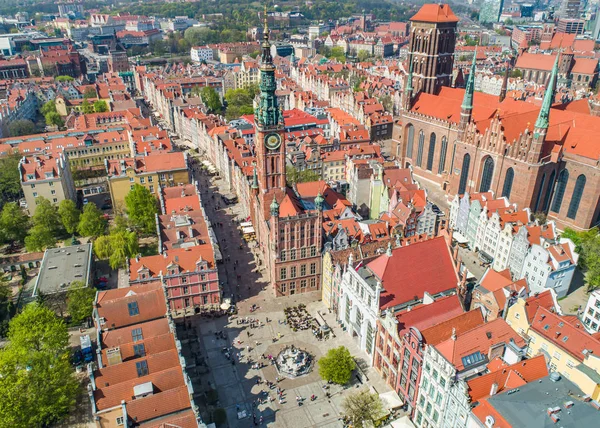 Gdańsk Widok Lotu Ptaka Długi Targ Fontannę Neptuna Wieżę Muzealną — Zdjęcie stockowe