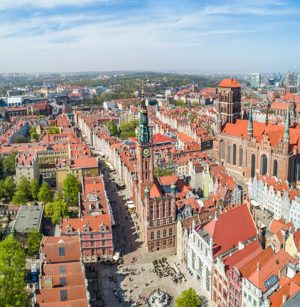 Gdansk from a bird\'s eye view - a view of Long Targ from the Neptune fountain. A tourist part of the city of Gdansk seen from the air.