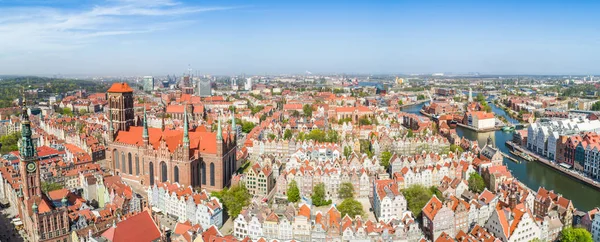 Letecký Pohled Gdaňsk Staré Město Viditelnou Bazilikou Mary Starými Domy — Stock fotografie