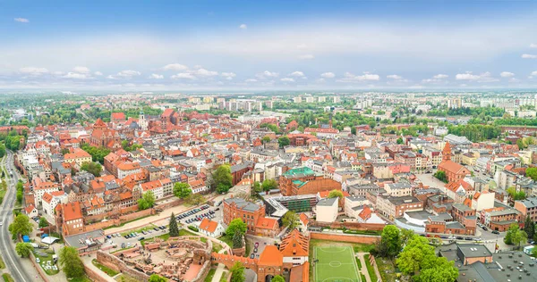 Panorama Starého Města Torunu Krajina Výhledem Ptačí Perspektivy Viditelným Hradem — Stock fotografie