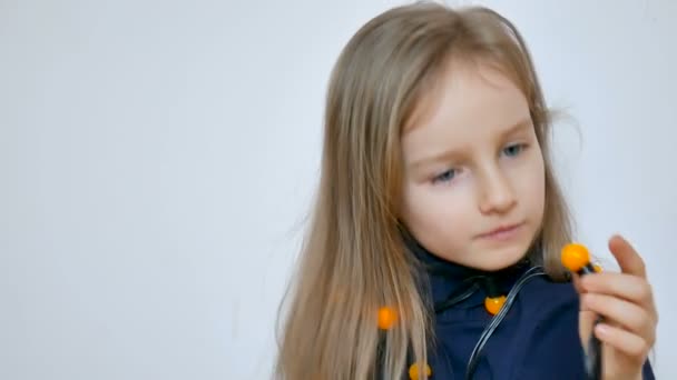 Cute Female Kid Long Blonde Hair Big Blue Eyes Wearing Stock