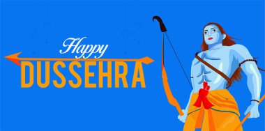 Tanrı Rama mesaj Hintçe anlam ile Hindistan'ın Dussehra Festivali sırasında Ravana öldürmek için yenilikçi afiş poster Dussehra için dilek