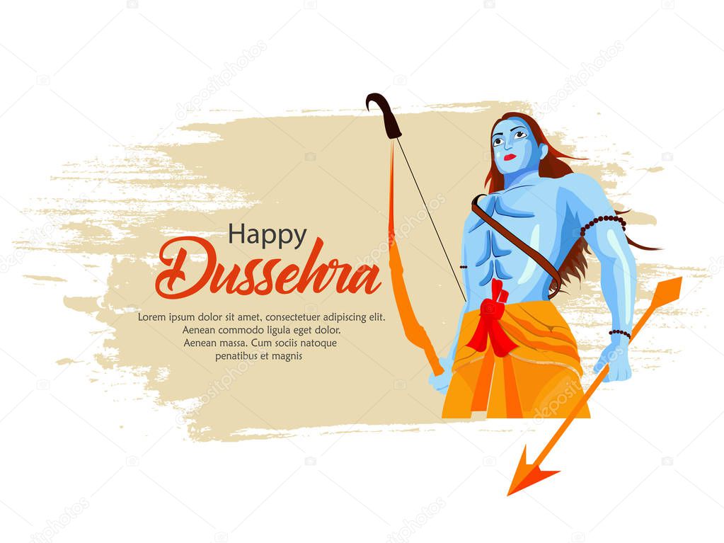 Innovative banner poster for Lord Rama killing Ravana during Dussehra festival of India with message in Hindi meaning wishes for Dussehra