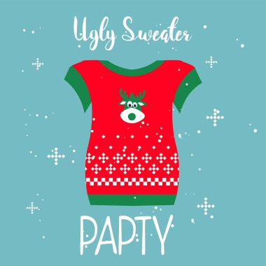 Çirkin kazağı neşeli Noel ve mutlu yeni yıl tebrik kartı şablonu.