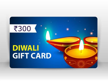 Diya diwali hediye kartı tasarım Hindistan'ın ışık Festivali için mutlu Diwali Holiday arka plan üzerinde havai fişek ile yanan yaratıcı illüstrasyon.