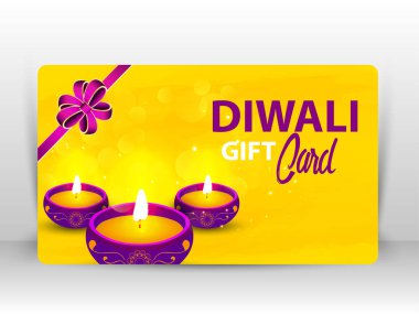 Diya diwali hediye kartı tasarım Hindistan'ın ışık Festivali için mutlu Diwali Holiday arka plan üzerinde havai fişek ile yanan yaratıcı illüstrasyon.