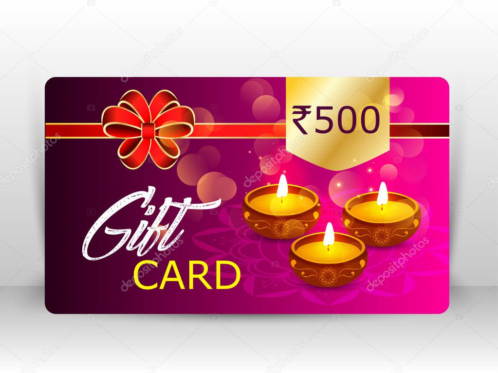 Creative illustration of burning diya with fireworks, diwali gift card design on happy Diwali Holiday background for light festival of India.