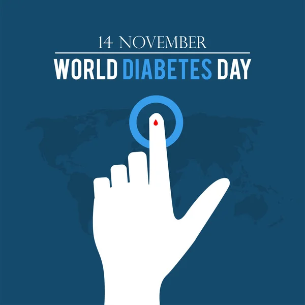 世界糖尿病日意识到手握血糖计测量血糖水平手握药物和血滴的圆形蓝色背景矢量设计 — 图库矢量图片