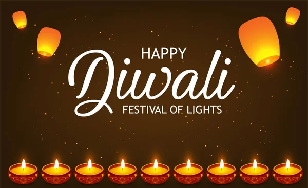 Cartel Encabezado Pancarta Diseño Tarjeta Felicitación Happy Diwali Con Ilustración — Archivo Imágenes Vectoriales