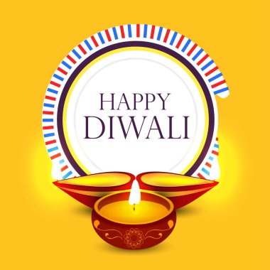 Işıklı yağ lambası, arka plan bulanık diwali dhamaka satışa gösterimi ile mutlu Diwali poster, başlığı, başlık veya tebrik kartı tasarımı.