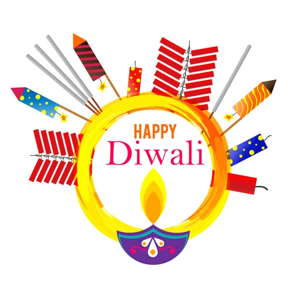 Happy Diwali Poster Intestazione Banner Biglietto Auguri Con Illustrazione Lampada — Vettoriale Stock