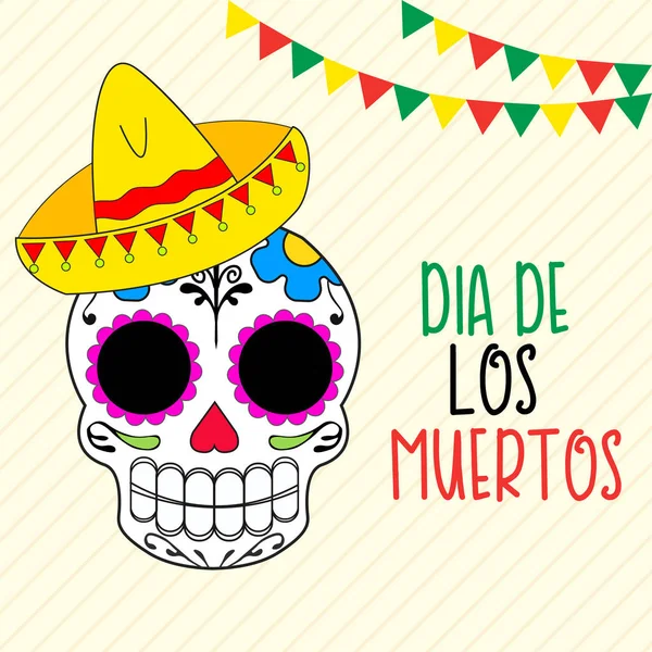 Día Del Póster Muerto Con Esqueleto Fiesta Tradicional Mexicana Traducción — Vector de stock