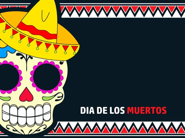 Día Del Póster Muerto Con Esqueleto Fiesta Tradicional Mexicana Traducción — Archivo Imágenes Vectoriales