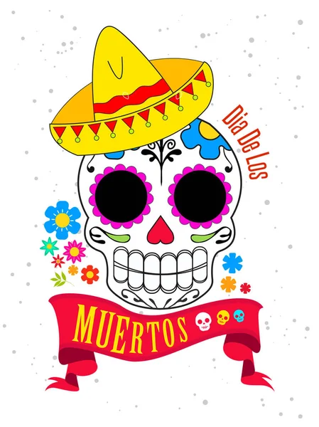 Affiche Jour Des Morts Avec Squelette Fête Traditionnelle Mexicaine Traduction — Image vectorielle