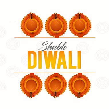 Işıklı yağ lambası, arka plan bulanık diwali dhamaka satışa gösterimi ile mutlu Diwali poster, başlığı, başlık veya tebrik kartı tasarımı.