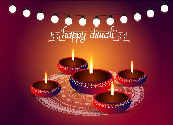 Happy Diwali Affiche Tête Bannière Carte Vœux Design Avec Illustration — Image vectorielle