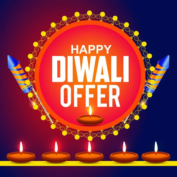 Happy Diwali Affiche Tête Bannière Carte Vœux Design Avec Illustration — Image vectorielle