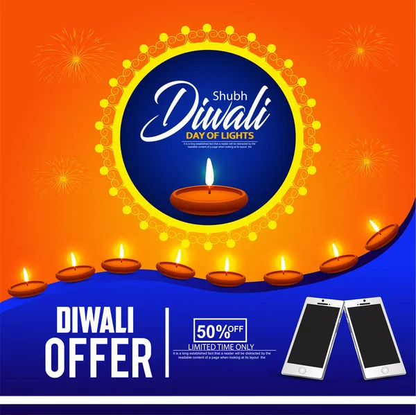 Happy Diwali Poster Header Banner Greeting Card Design Illustration Illuminated — Stock Vector