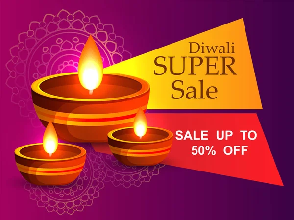 Synn Att Bränna Diya Happy Diwali Ljus Festival Indien Formgivningsmall — Stock vektor