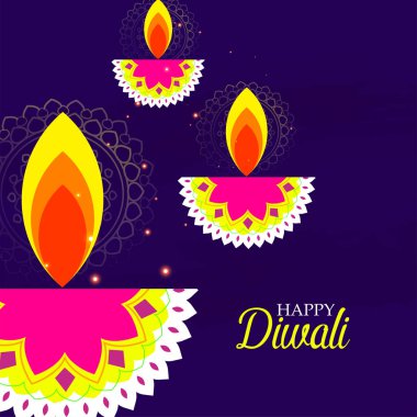 llustration diya mutlu bayramlar yanma, Hindistan, tasarım şablonu ile yaratıcı derin veya Rangoli ışık Festivali tasarım illüstrasyon, Diwali selamlar, Modern Diwali selamlar.